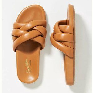 NEW Anthropologie Seychelles Low Key Glow Up Brown Leather Slides size 7